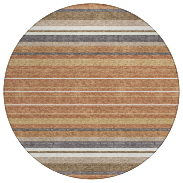 HomeRoots 8' Chili Red Round Striped Area Rug - Durable, Washable, Stylish for Indoor & Outdoor Spaces! 659678
