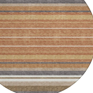 HomeRoots 8' Chili Red Round Striped Area Rug - Durable, Washable, Stylish for Indoor & Outdoor Spaces! 659678