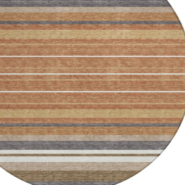 HomeRoots 8' Chili Red Round Striped Area Rug - Durable, Washable, Stylish for Indoor & Outdoor Spaces! 659678