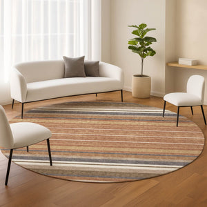 HomeRoots 8' Chili Red Round Striped Area Rug - Durable, Washable, Stylish for Indoor & Outdoor Spaces! 659678