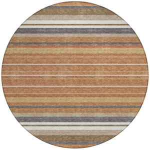 HomeRoots 8' Chili Red Round Striped Area Rug - Durable, Washable, Stylish for Indoor & Outdoor Spaces! 659678