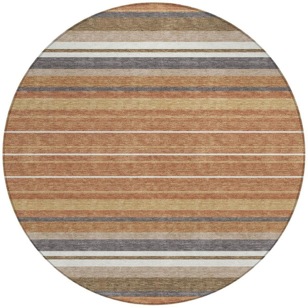 HomeRoots 8' Chili Red Round Striped Area Rug - Durable, Washable, Stylish for Indoor & Outdoor Spaces! 659678