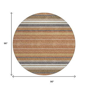 HomeRoots 8' Chili Red Round Striped Area Rug - Durable, Washable, Stylish for Indoor & Outdoor Spaces! 659678