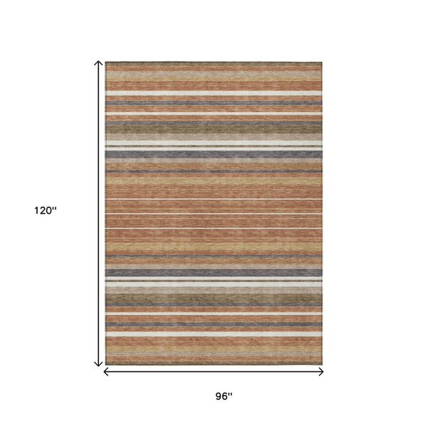 HomeRoots 8' X 10' Chili Red, Ivory & Gold Striped Area Rug – Durable, Washable, Stylish for Indoor & Outdoor Use! 659679