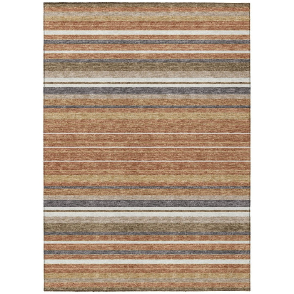 HomeRoots 8' X 10' Chili Red, Ivory & Gold Striped Area Rug – Durable, Washable, Stylish for Indoor & Outdoor Use! 659679