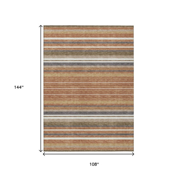 HomeRoots 9' X 12' Bold Chili Red, Ivory, and Gold Striped Washable Rug for Indoor & Outdoor Style & Durability 659680