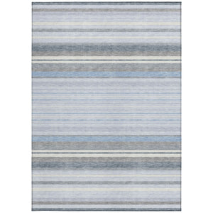 HomeRoots 5' Coastal Charm Sky Blue & Ivory Striped Area Rug - Durable, Washable for Indoor & Outdoor Spaces 659683