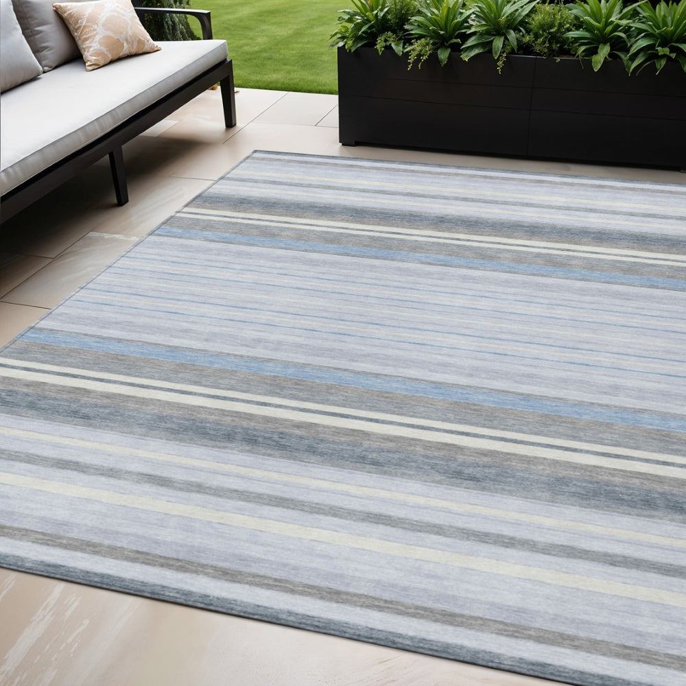 HomeRoots 5' Coastal Charm Sky Blue & Ivory Striped Area Rug - Durable, Washable for Indoor & Outdoor Spaces 659683