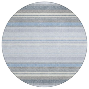 HomeRoots 8' Sky Blue and Ivory Round Striped Area Rug - Washable, Durable, Ideal for Indoor & Outdoor Spaces 659684