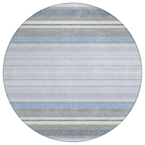 HomeRoots 8' Sky Blue and Ivory Round Striped Area Rug - Washable, Durable, Ideal for Indoor & Outdoor Spaces 659684