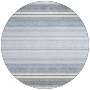 HomeRoots 8' Sky Blue and Ivory Round Striped Area Rug - Washable, Durable, Ideal for Indoor & Outdoor Spaces 659684