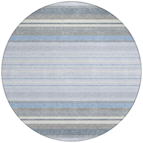 HomeRoots 8' Sky Blue and Ivory Round Striped Area Rug - Washable, Durable, Ideal for Indoor & Outdoor Spaces 659684