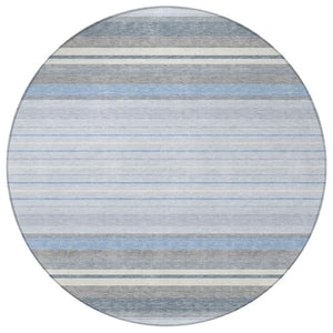 HomeRoots 8' Sky Blue and Ivory Round Striped Area Rug - Washable, Durable, Ideal for Indoor & Outdoor Spaces 659684