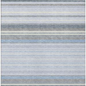 HomeRoots 9' Sky Blue & Ivory Striped Area Rug – Versatile Indoor/Outdoor Design, Easy Care, Stain-Resistant! 659686