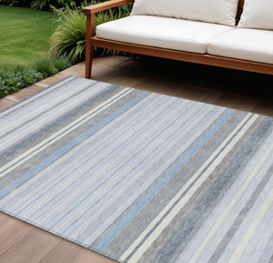 HomeRoots 9' Sky Blue & Ivory Striped Area Rug – Versatile Indoor/Outdoor Design, Easy Care, Stain-Resistant! 659686