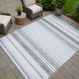 HomeRoots 9' Sky Blue & Ivory Striped Area Rug – Versatile Indoor/Outdoor Design, Easy Care, Stain-Resistant! 659686