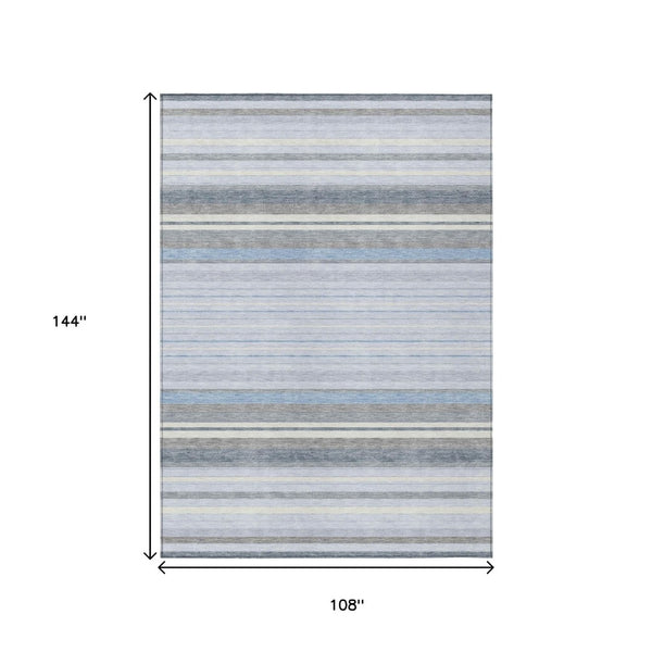 HomeRoots 9' Sky Blue & Ivory Striped Area Rug – Versatile Indoor/Outdoor Design, Easy Care, Stain-Resistant! 659686