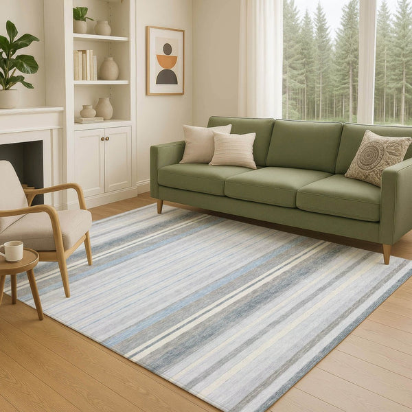HomeRoots 9' Sky Blue & Ivory Striped Area Rug – Versatile Indoor/Outdoor Design, Easy Care, Stain-Resistant! 659686