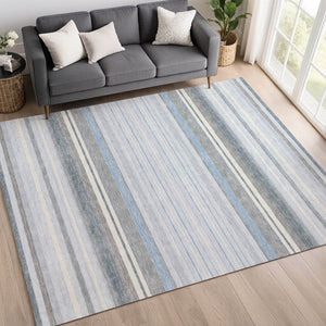 HomeRoots 9' Sky Blue & Ivory Striped Area Rug – Versatile Indoor/Outdoor Design, Easy Care, Stain-Resistant! 659686