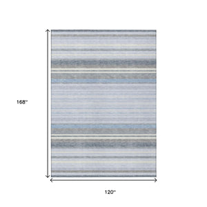 HomeRoots 10' Sky Blue & Ivory Striped Indoor Outdoor Area Rug - Durable, Washable, Stain-Resistant Design! 659687