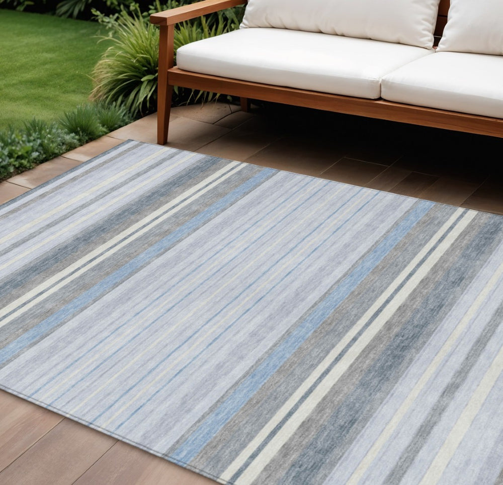 HomeRoots 10' Sky Blue & Ivory Striped Indoor Outdoor Area Rug - Durable, Washable, Stain-Resistant Design! 659687