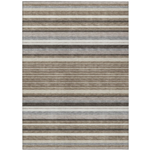 HomeRoots 5' Striped Taupe Ivory Brown Area Rug - Stylish, Washable, Indoor Outdoor Use for High Traffic Spaces 659689