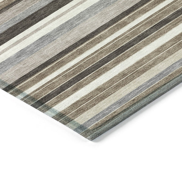 HomeRoots 8' Round Striped Washable Rug in Taupe, Ivory & Brown - Durable for Indoor/Outdoor Use, Easy Care! 659690