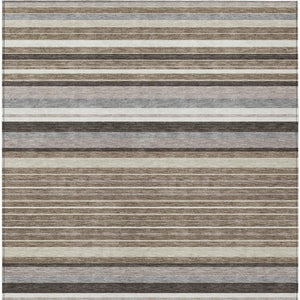HomeRoots 8' X 10' Stylish Taupe Ivory Brown Striped Washable Rug for Indoor Outdoor Use - Durable & Versatile 659691