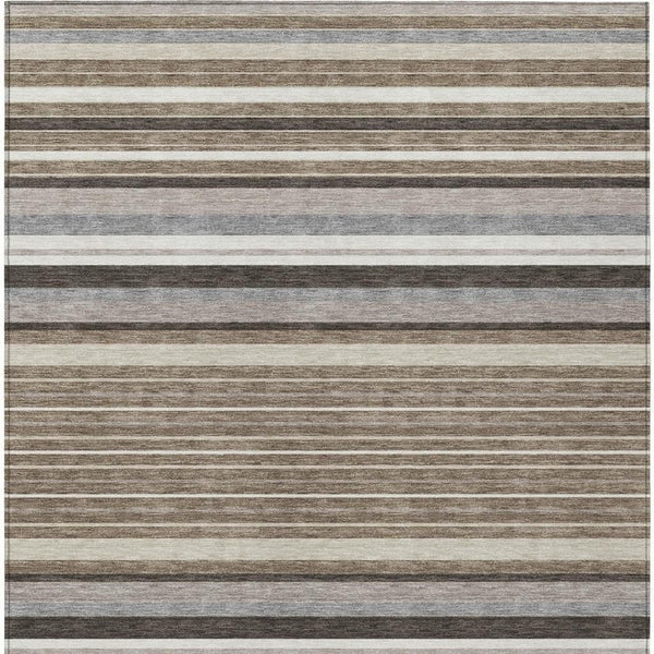 HomeRoots 8' X 10' Stylish Taupe Ivory Brown Striped Washable Rug for Indoor Outdoor Use - Durable & Versatile 659691