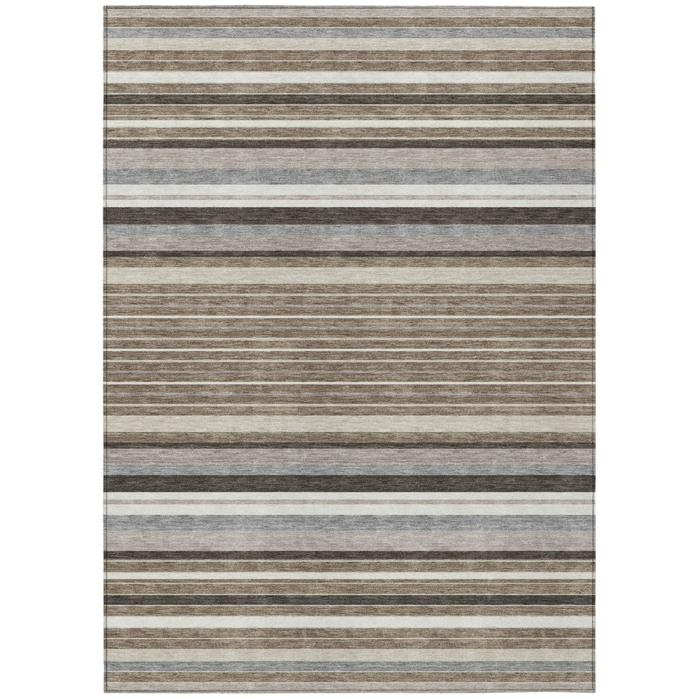 HomeRoots 8' X 10' Stylish Taupe Ivory Brown Striped Washable Rug for Indoor Outdoor Use - Durable & Versatile 659691