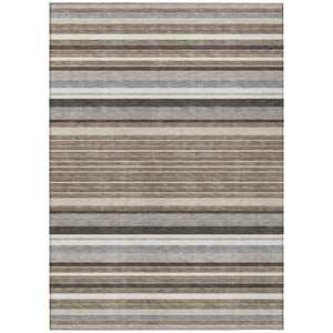 HomeRoots 8' X 10' Stylish Taupe Ivory Brown Striped Washable Rug for Indoor Outdoor Use - Durable & Versatile 659691