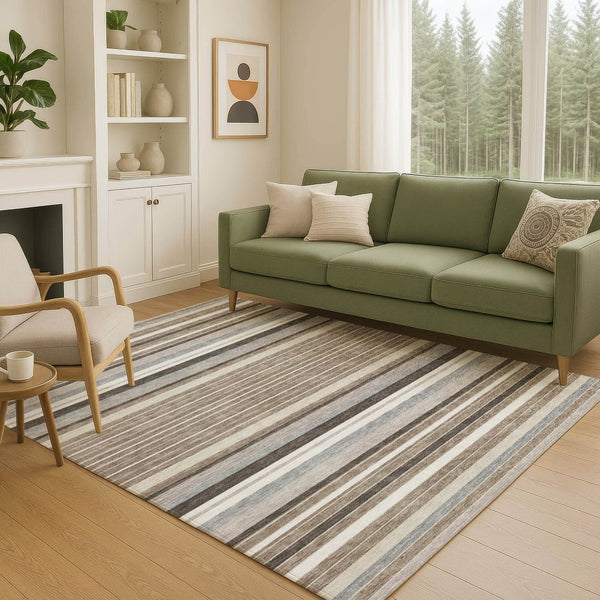 HomeRoots 8' X 10' Stylish Taupe Ivory Brown Striped Washable Rug for Indoor Outdoor Use - Durable & Versatile 659691