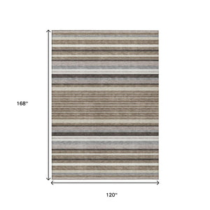 HomeRoots 10' Indoor Outdoor Washable Area Rug - Taupe Ivory Brown Striped, Durable & Easy-Care Accent Rug 659693
