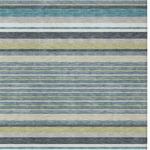HomeRoots 5' Stylish Teal Blue, Gray & Ivory Striped Area Rug - Machine Washable for Indoor & Outdoor Use! 659695