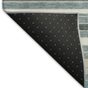 HomeRoots 8' Teal Blue Gray Ivory Round Striped Rug - Stylish, Durable, Washable for Indoor & Outdoor Use! 659696