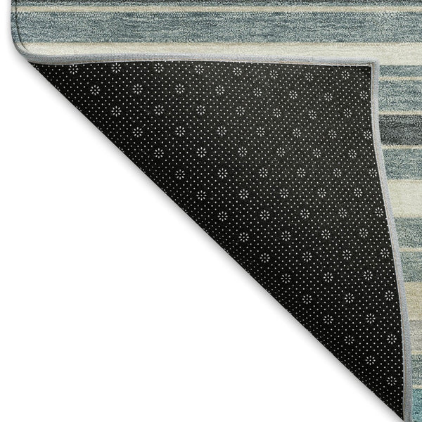 HomeRoots 8' Teal Blue Gray Ivory Round Striped Rug - Stylish, Durable, Washable for Indoor & Outdoor Use! 659696