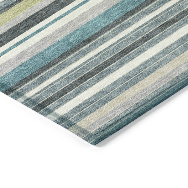 HomeRoots 8' Teal Blue Gray Ivory Round Striped Rug - Stylish, Durable, Washable for Indoor & Outdoor Use! 659696