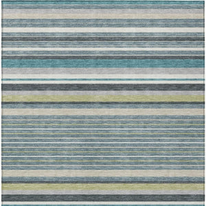 HomeRoots 8' X 10' Coastal-Inspired Teal, Blue, Gray & Ivory Striped Washable Rug for Indoor/Outdoor Use 659697
