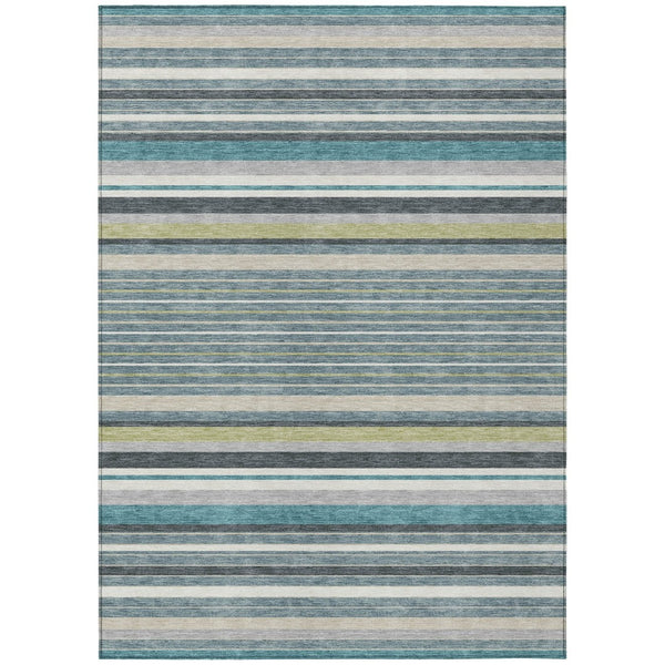 HomeRoots 8' X 10' Coastal-Inspired Teal, Blue, Gray & Ivory Striped Washable Rug for Indoor/Outdoor Use 659697