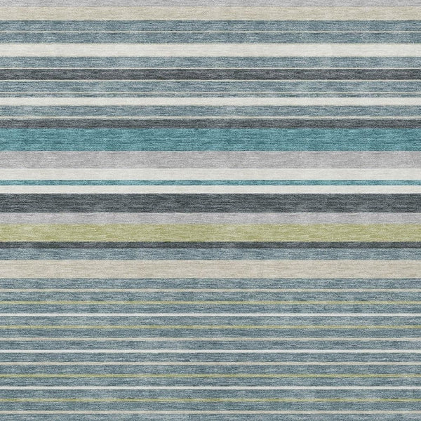 HomeRoots 9' X 12' Stylish Teal Blue Gray Ivory Striped Washable Rug – Durable, Versatile for Indoor & Outdoor Use 659698