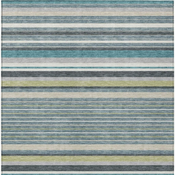 HomeRoots 10' Teal Blue, Gray & Ivory Striped Washable Indoor/Outdoor Area Rug – Durable, Stylish & Versatile! 659699