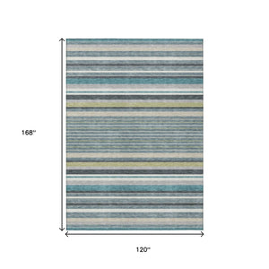 HomeRoots 10' Teal Blue, Gray & Ivory Striped Washable Indoor/Outdoor Area Rug – Durable, Stylish & Versatile! 659699