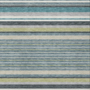 HomeRoots 10' Teal Blue, Gray & Ivory Striped Washable Indoor/Outdoor Area Rug – Durable, Stylish & Versatile! 659699