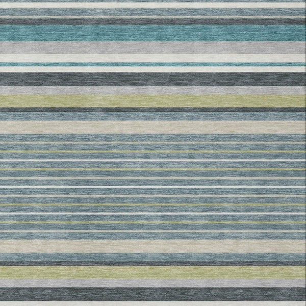 HomeRoots 10' Teal Blue, Gray & Ivory Striped Washable Indoor/Outdoor Area Rug – Durable, Stylish & Versatile! 659699