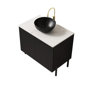 English Elm Turio Freestanding Bathroom Vanity Plywood Cabinet Sintered Stone Top Glass Basin W2615S00256