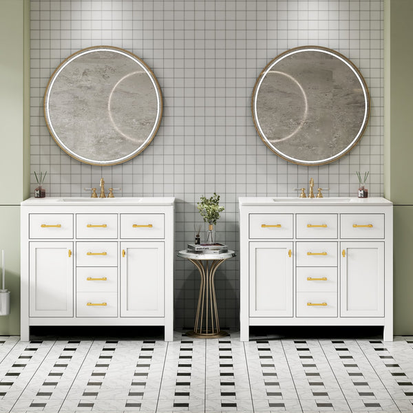 English Elm 72'' Modern Bathroom Vanity Set With Ceramic Sink, Solid Wood Frame, Ample Storage & Sleek Design N710SS00011K