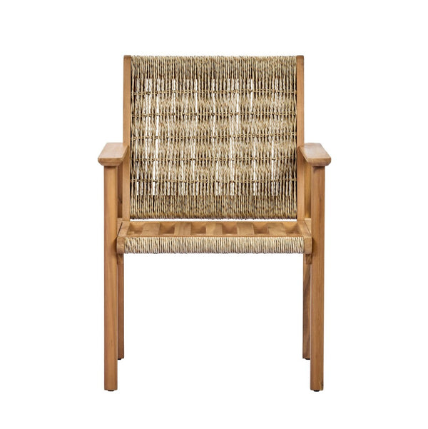 English Elm 7 Piece Outdoor Acacia Wood Dining Set Wicker Slatted Table Cushioned Patio Chairs Beige,Light Teak N768P374497L_6_N768P374498L