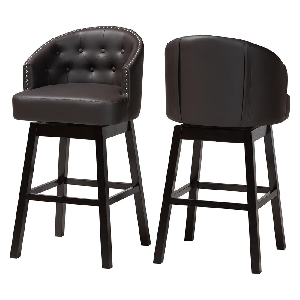 Baxton Studio Baxton Studio Avril Modern Faux Leather Tufted Swivel Barstools with Nailhead Trim - Set of 2 Brown BBT5210A1-BS-Brown