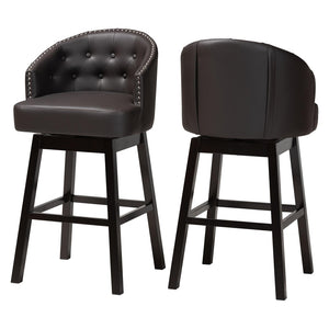 Baxton Studio Baxton Studio Avril Modern Faux Leather Tufted Swivel Barstools with Nailhead Trim - Set of 2 Brown BBT5210A1-BS-Brown