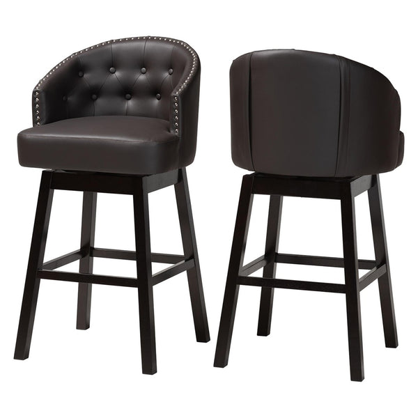 Baxton Studio Baxton Studio Avril Modern Faux Leather Tufted Swivel Barstools with Nailhead Trim - Set of 2 Brown BBT5210A1-BS-Brown